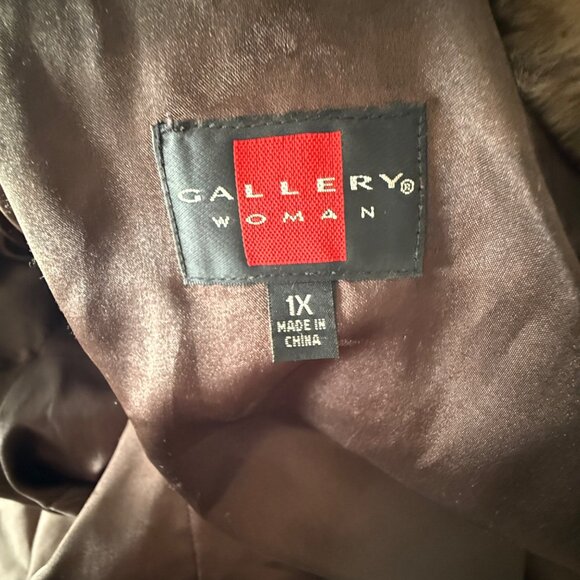 Gallery Womens Faux Fur Coat 1X Brown Zip Front Jacket Acrylic/Polyester Soft Wa - Picture 5 of 6